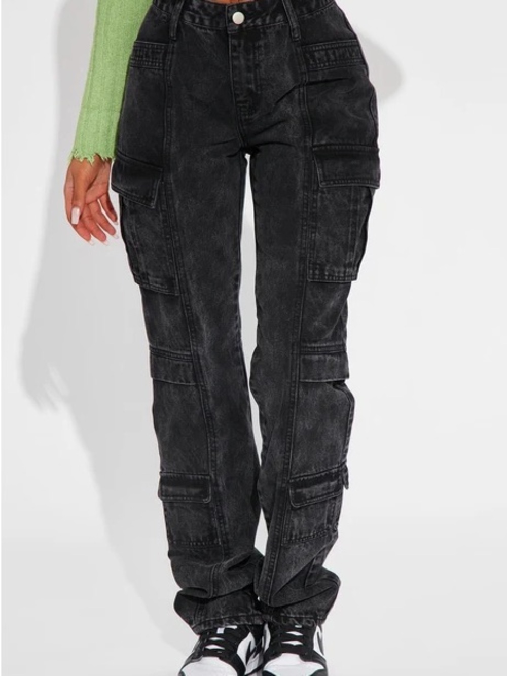 Make A Night Of It Mid Rise Cargo Straight Leg Jeans